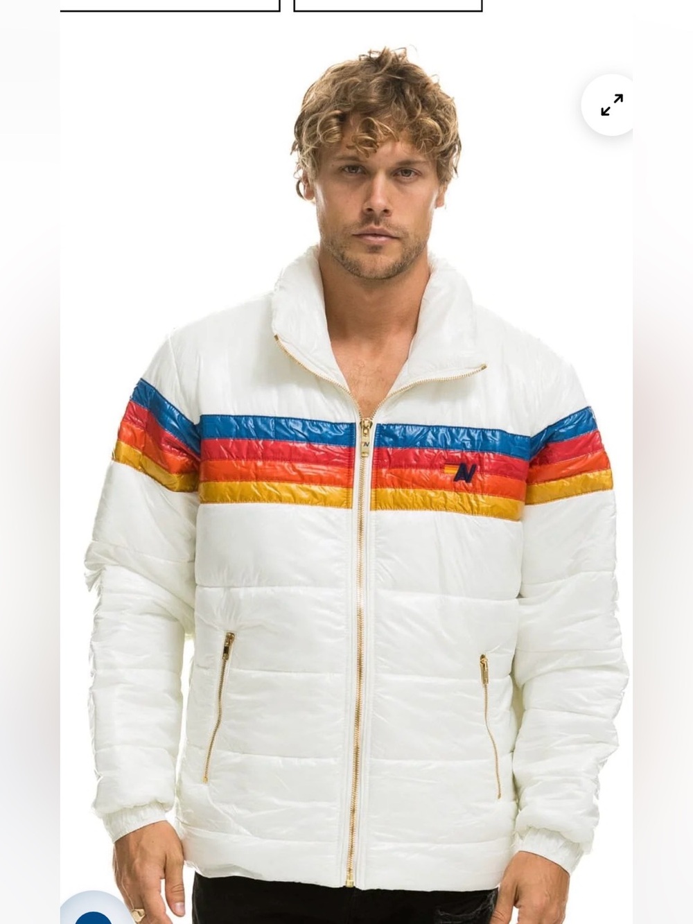 Aviator Nation 4 stripe White Puffer Jacket unisex XL